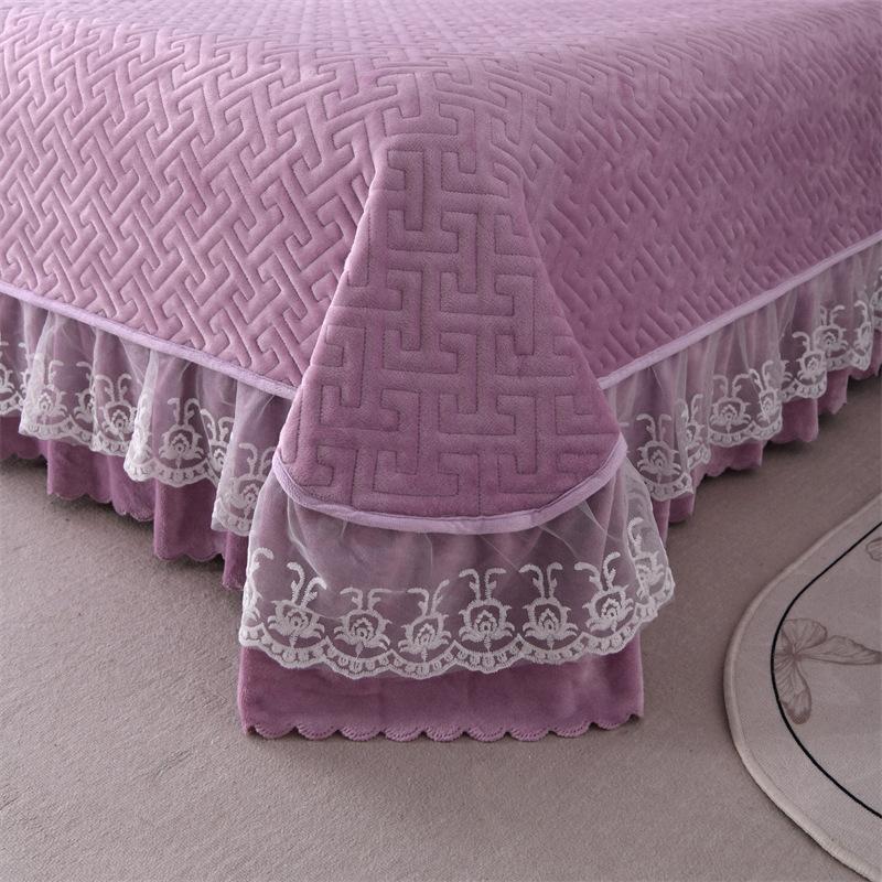 5.5Kg Solid Color Super Soft Thickened Milk Lace Bed Cover Four-Piece 1.8M Bed Cover