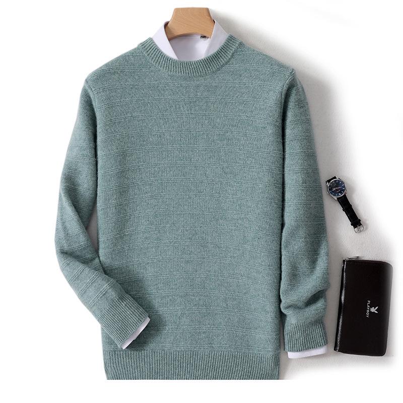 Men s Autumn-Winter Thick Wool Round Neck Jacquard Sweater - Casual Loose Cashmere Knitwear XL