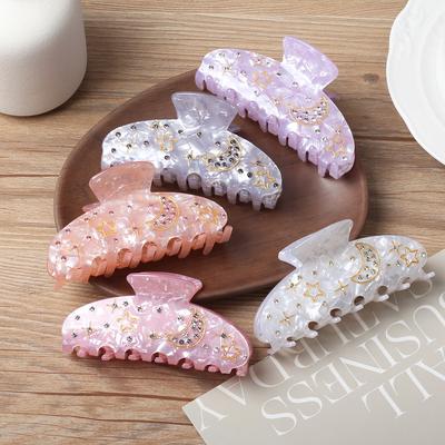 1pc New Star Moon Acrylic Claw Clip with Freshwater Diamond Design for Elegant Updo Hair Clip