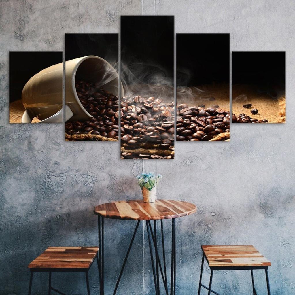 Coffee Beans Aroma Restaurant Kitchen 5 Piece Five Panel Wall Canvas Print Modern Art Poster Picture Home Decor Gift For Him For Her