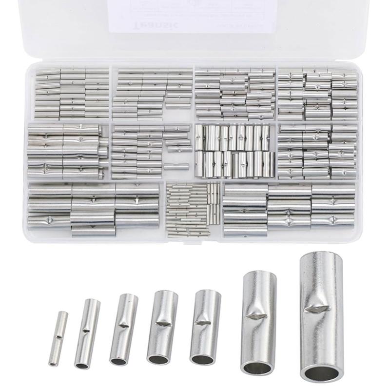 300Pcs NonInsulated Butt Connectors Butt Terminals Electrical Wire Connectors Tinned Copper Crimp Splices Cable Ferrules