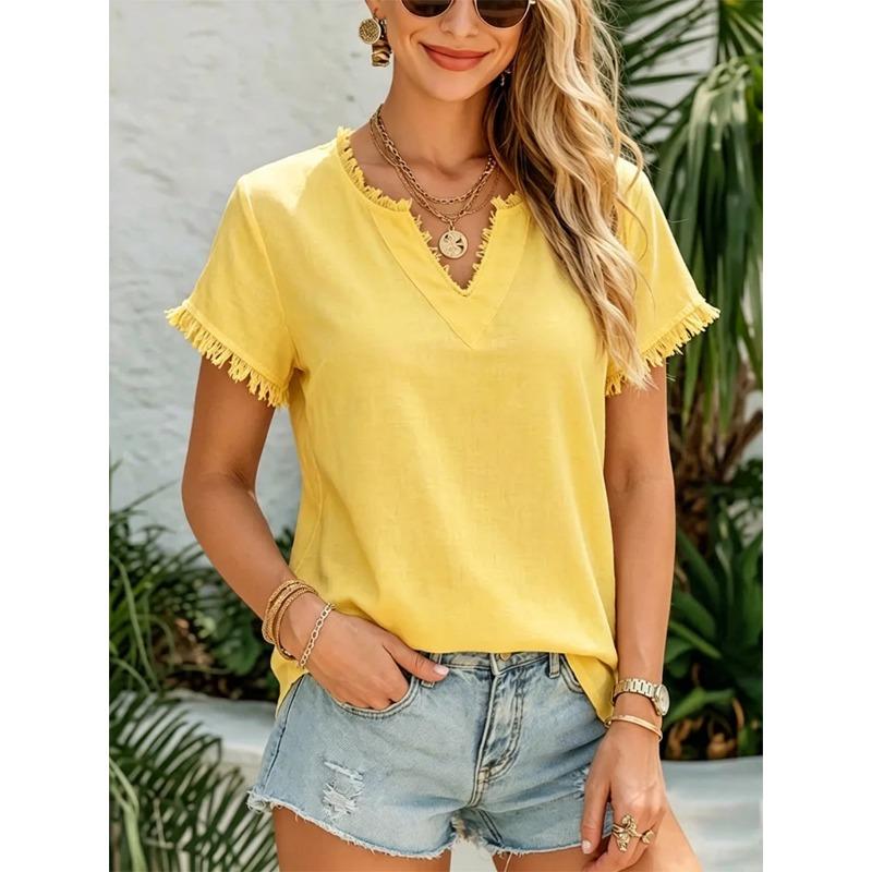 JPNTKY Women's Fashion Casual V-Neck Short Sleeve Blouses & Shirts