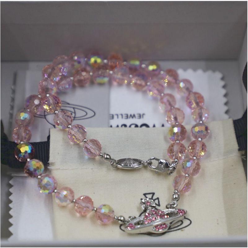 Empress Dowager Crystal Pink Diamond Saturn Necklace Bracelet - Ouyang Nana Celebrity Style