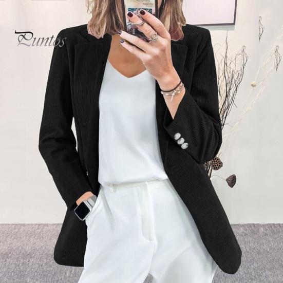 Solid Color Suit Coat Women Lapel Long Sleeve Single Button Closure Business Jacket with Flap Pockets Slim Fit Outerwear