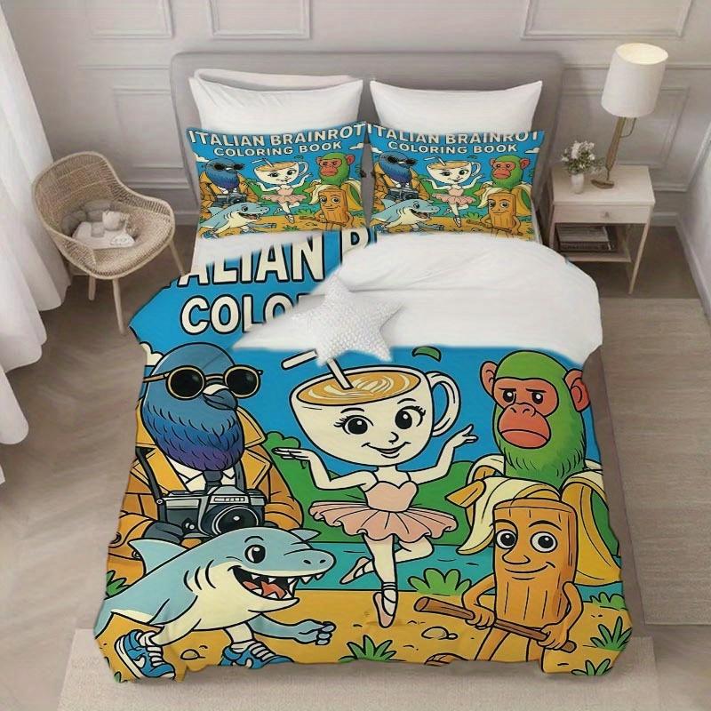3Pcs Italian Brainrot Coloring Book Duvet Cover Set - Ultra-Soft And Comfortable Duvet And Pillowcases Available In Various Size