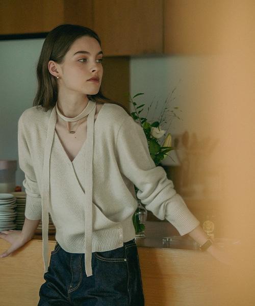 Tilaidai Tie Set Raccoon Wrap Cardigan_Oatmeal