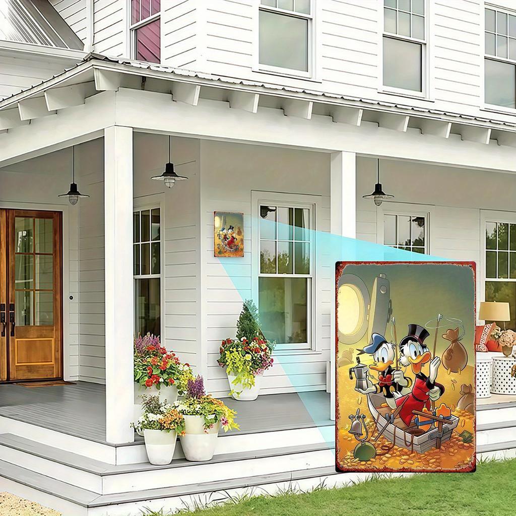 1pc Donald Duck & Scrooge McDuck Treasure Hunt Metal Wall Art - 20.32x30.48 Cm Iron Decorative Plaque with Pre-Drilled Holes, Vi