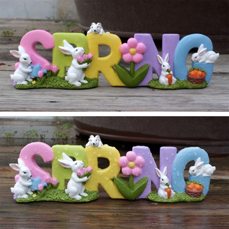 Easter Spring Rabbit Statue Table Decoration Tabletop Figurine for Home Party