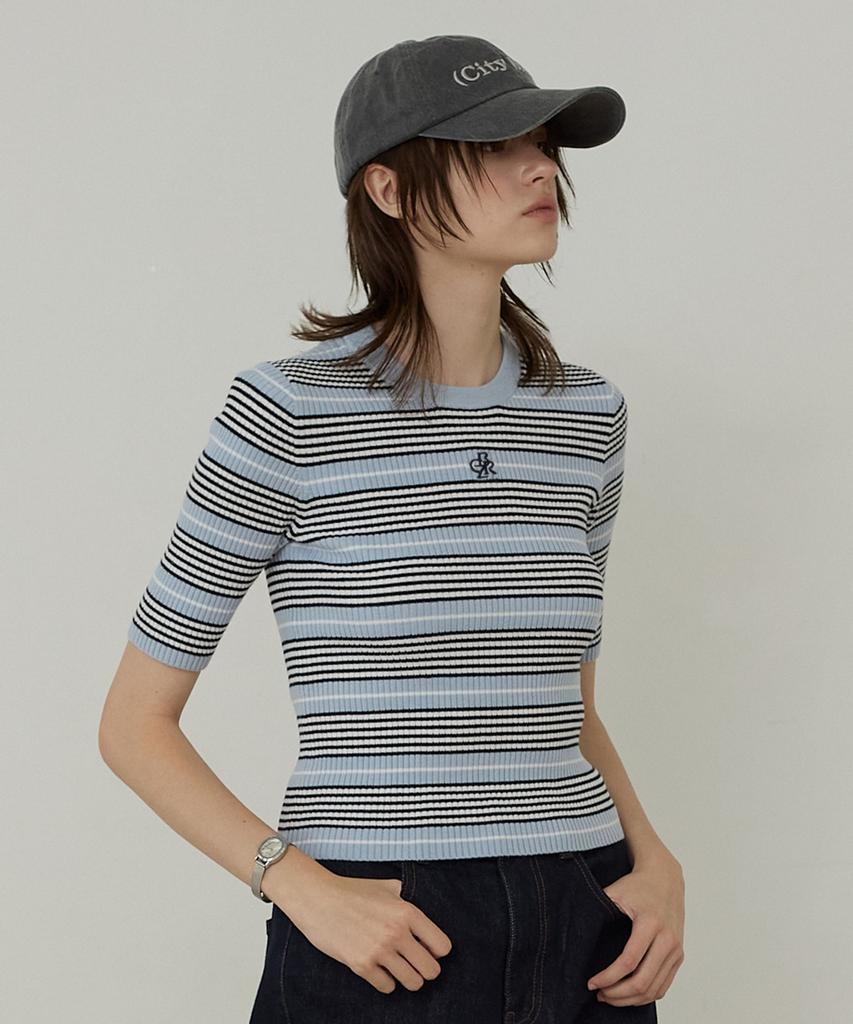 CITYBREEZE Striped Round Neck Short Sleeve Knit_Blue