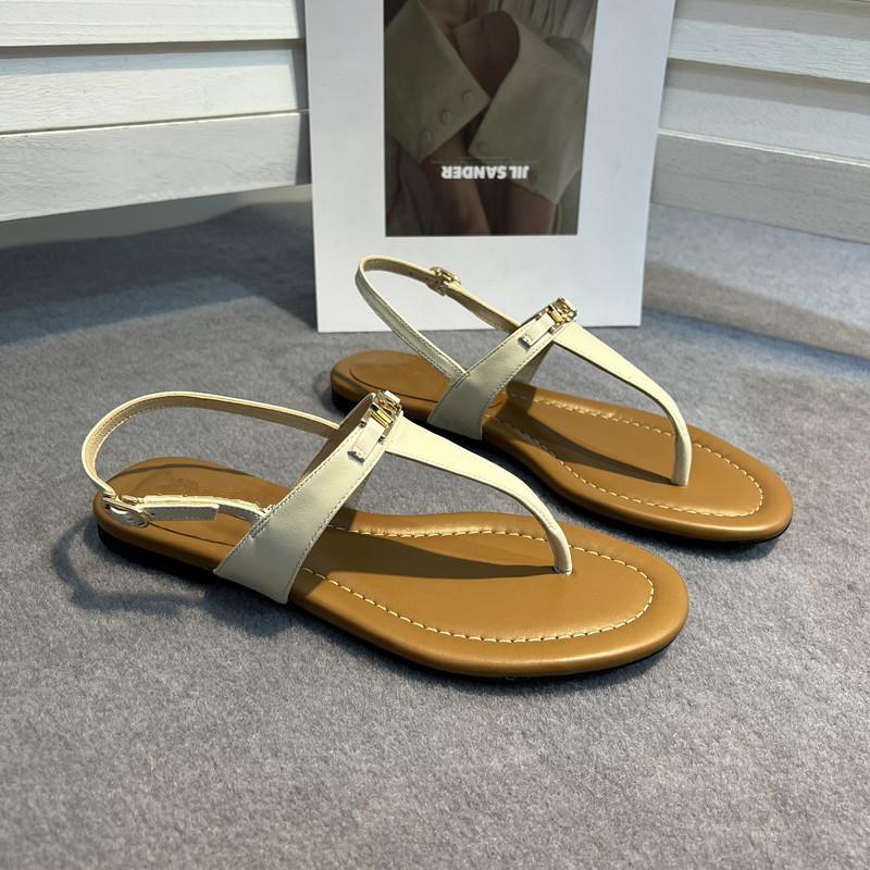 Leather retro toe Roman sandals women's 2025 summer new fashion casual flat-bottom pinch herringbone cool slippers