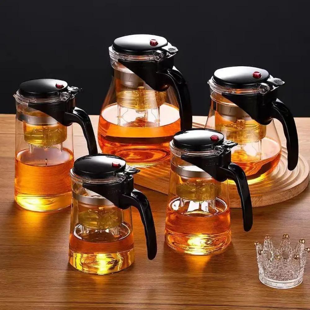 Ceainic din Sticlă Rezistentă la Căldură cu Filtru One Click, Aparat pentru Ceai și Cafea, Design de Separare a Apei, Articole de Ceai pentru Acasă
