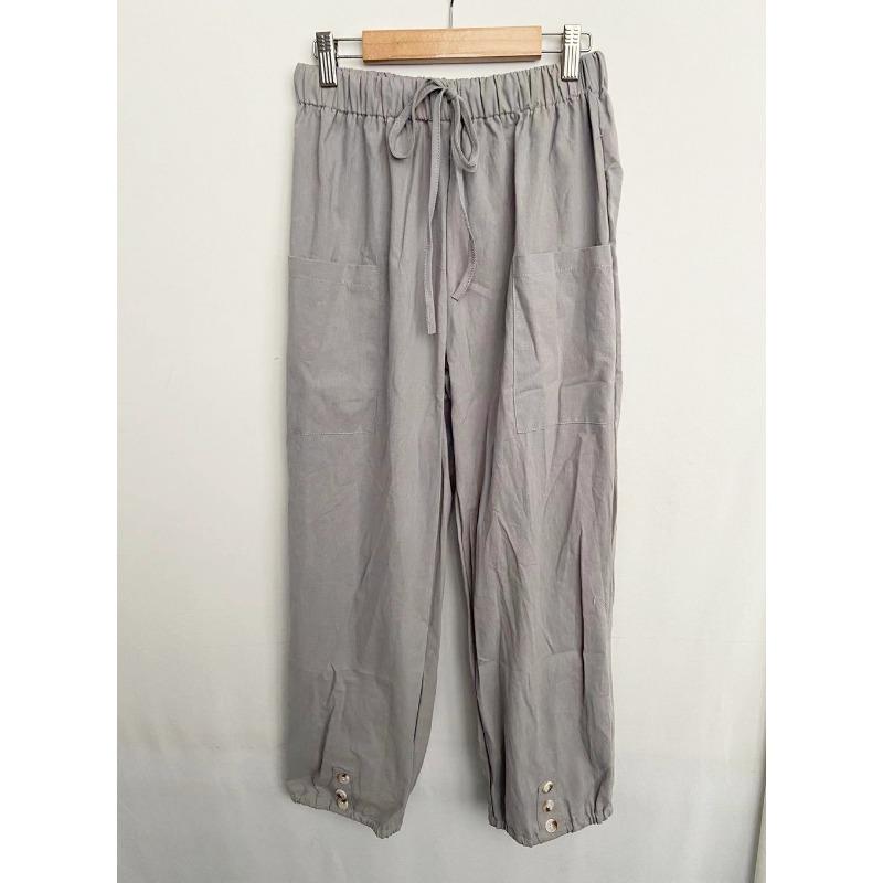 Damen Elastische Taille Leinenmischung Hose Kordelzug Verkürzte Hose Mit 10 Farboptionen