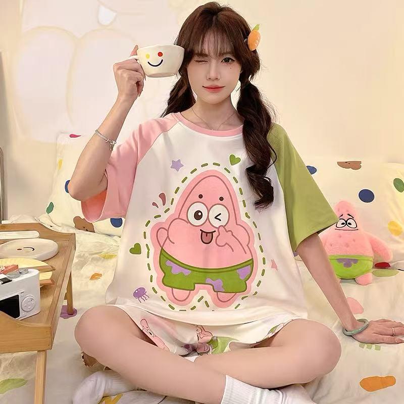 Women's Plus Size Summer Cartoon Pajama Set - Cute Donald Duck Short Sleeve Homewear