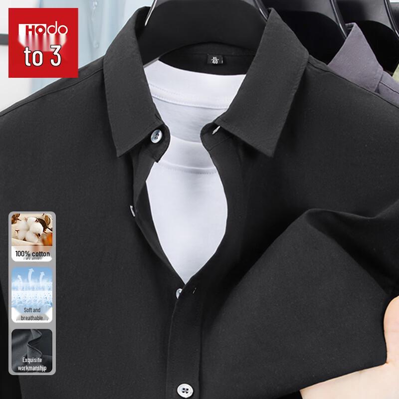 Hodo Men s Cotton Short Sleeve Casual Shirt M чёрный