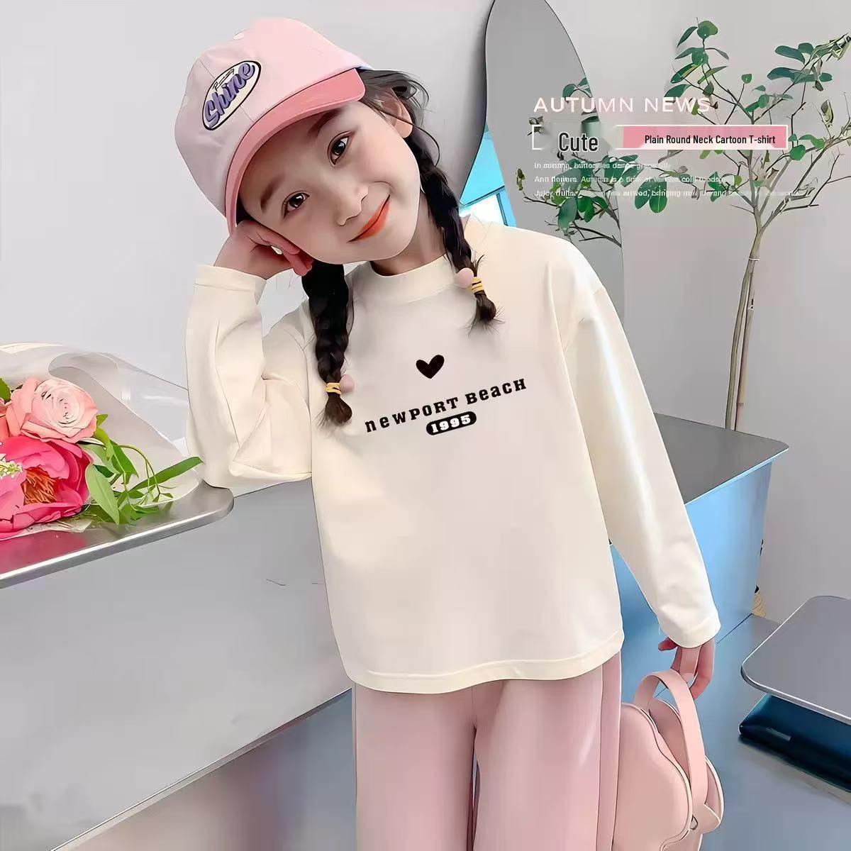 

Girls Long-Sleeve Pure Cotton T-Shirt - Stylish Korean Trend 110cm