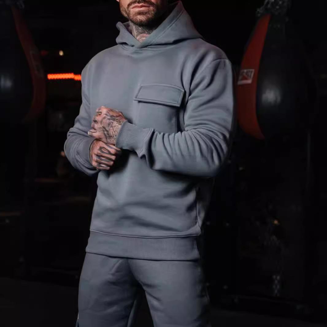 

Мужской новый модный повседневный пуловер с капюшоном большого размера из имитации хлопка с накладным карманом XXXL