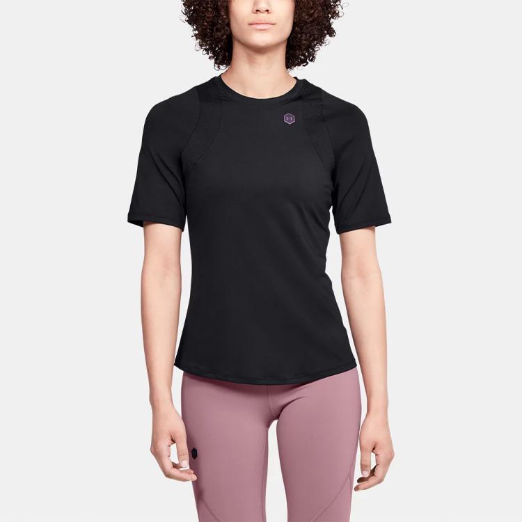 Under Armour Solid Logo Print Sports Fitness Crew Neck Breathable Quick-Dry Lightweight Short Sleeve T-Shirt Women Tops Black 1355583-001