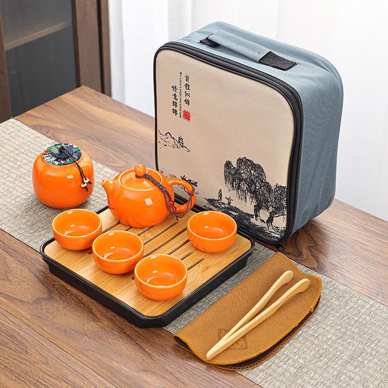 Ceramic Travel Kung Fu Tea Set Teapot Tea Can Creative Guochao Business Real Estate Event Gifts