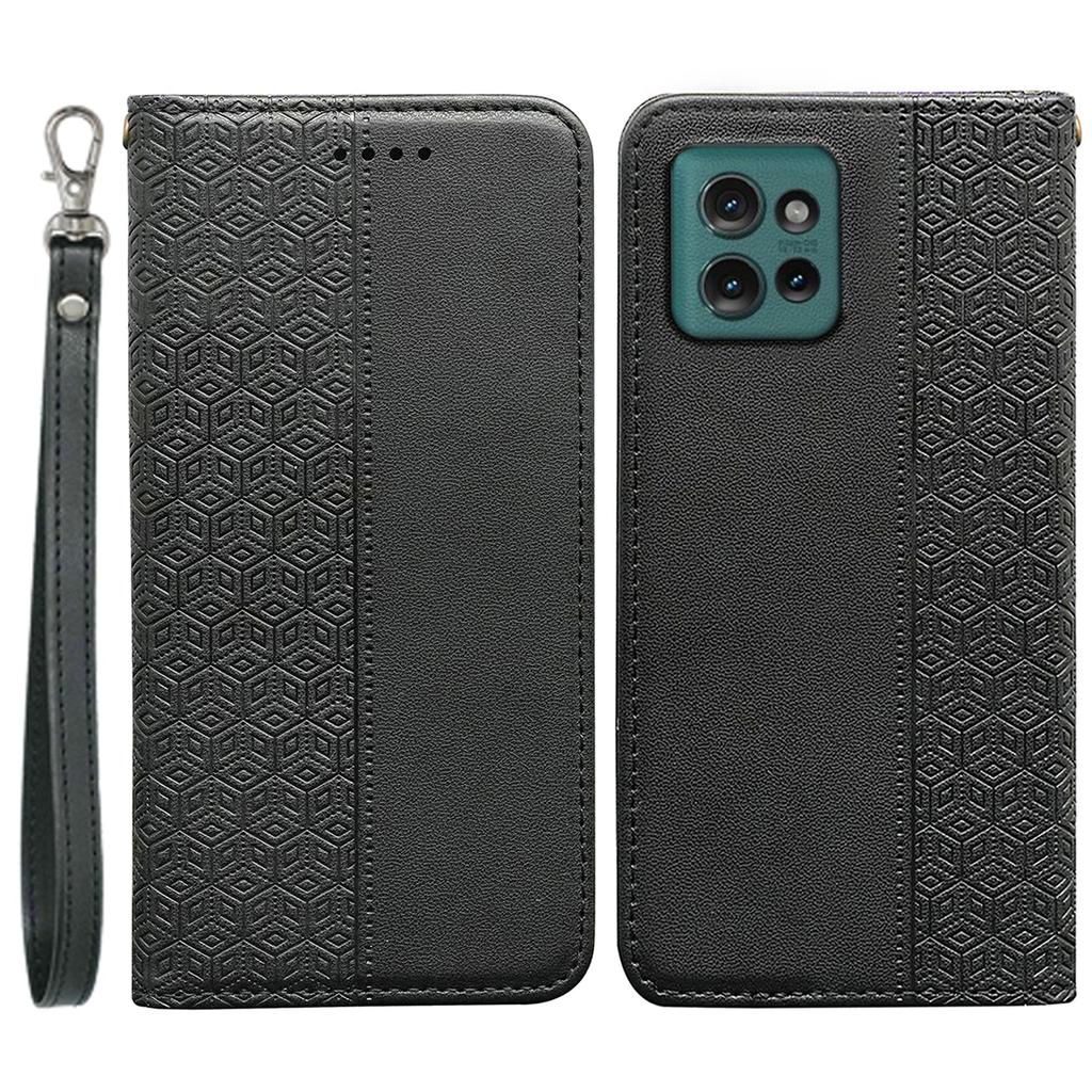 For Motorola Edge 50 5G Wallet Phone Case Strong Magnetic Checkered Pattern Imprint Leather Flip Cover