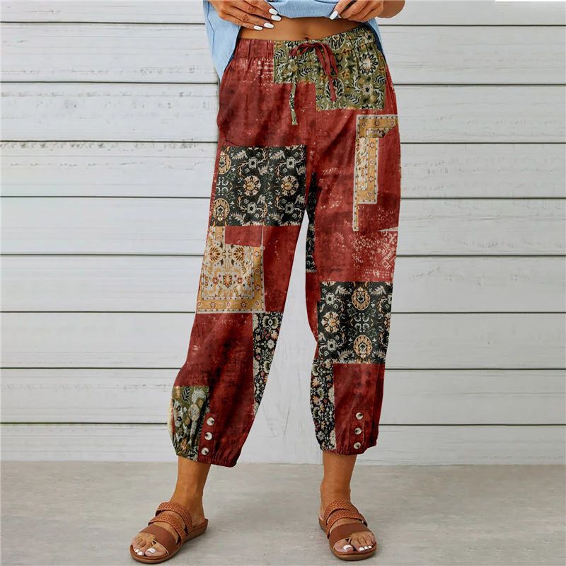 Women Linen Capri Pants Wide Leg Drawstring Cropped Pants