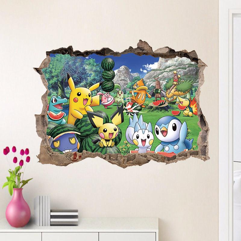 Pikachu Cartoon Kinderzimmer Schlafzimmer Dekor Kinderzimmer Wasserdichte Poster Wandaufkleber Pokemon Go Aufkleber