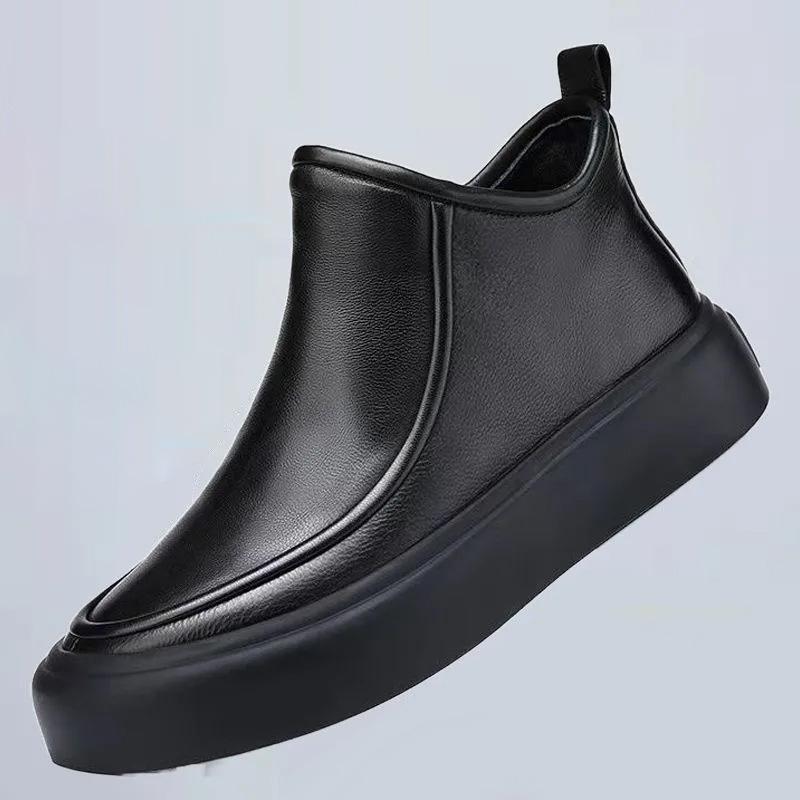 Men's Casual Leather Shoes Autumn and Winter Business Board Shoes Black Leather Short Boots One Pedal Driving Shoes Non-slip and Wear-resistant Outdoo