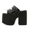 Gdgydh Goth Bat Buckle Decor Platform Slippers for Women Fashion Open Toe Summer Shoes Slip On Heeled Sandals Slingback Outdoor