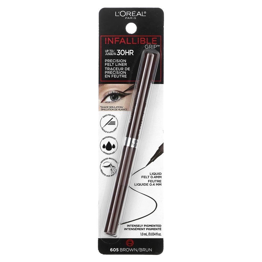 L'Oréal, Infallible Grip, Precision Felt Eyeliner, 605 Brown, 0.034 Fl Oz (1 Ml)