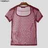 INCERUN Men Short Sleeve Mesh Sheer Sexy Party Club T-shirts Tops