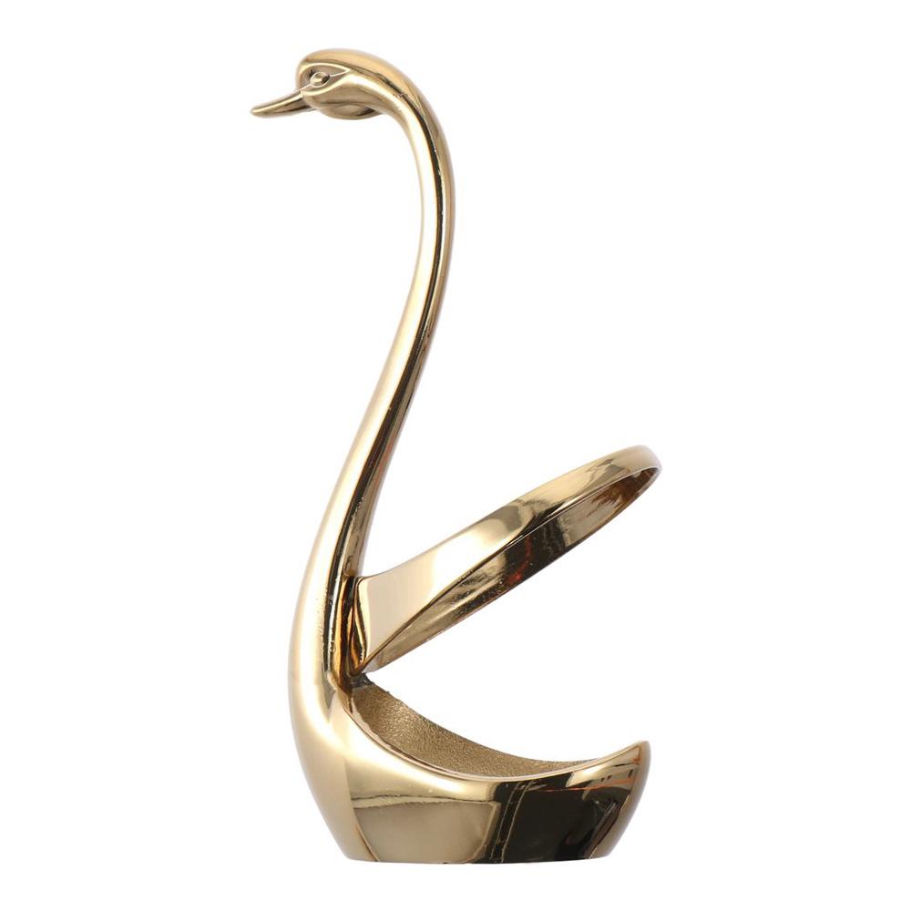 17ks Zlatá rukojeť s malými listy Kávové lžičky Swan Dezertní vidličky Nový zlatý držák Swan Base Kuchyň