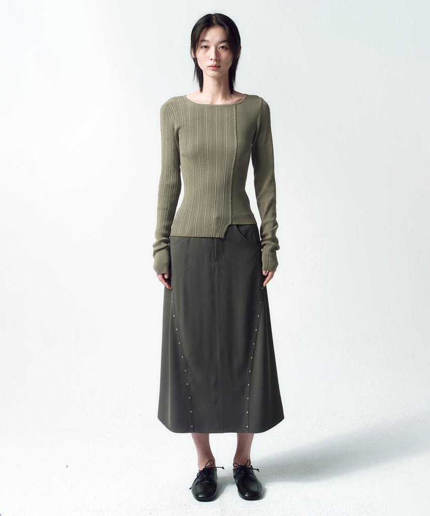 Insilence Woman Curved Stud Skirt Charcoal