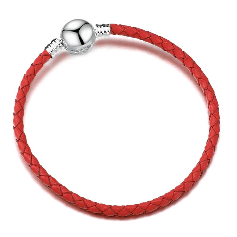 Silver Color Round Clasp Shaped Leather Chain Charm Bracelet Fit Beads DIY Brand Bracelet Bangle for Women Men Gift Dropshipping