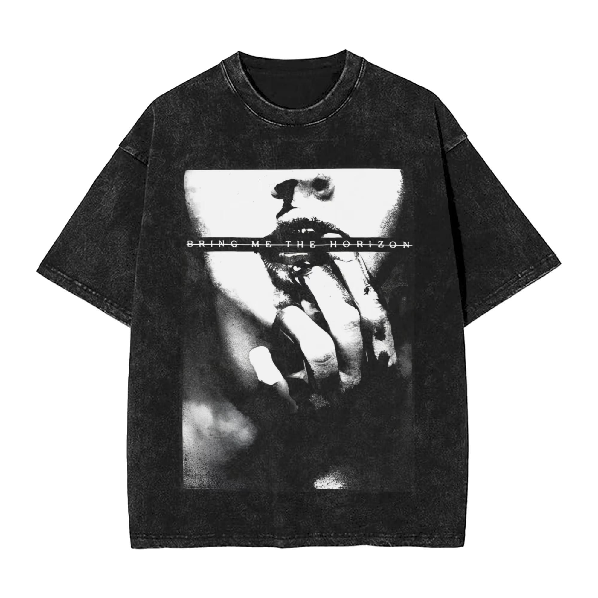 

Rings Me The Horizons Washed T Shirts Streetwear Vintage T-Shirts Tees Tops for Men Women Cotton High Street Graphic 3XL