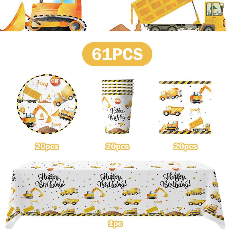 Happy Construction Birthday Party Decorations Set Plates Cup Tablecloth Gift Bags Banner Stickers Cake Decoration Party Supplies