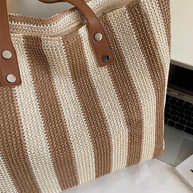 Striped large capacity tote bag women's shoulder bag