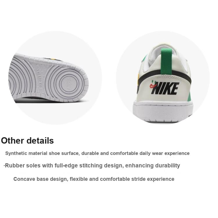 Nike Court Borough Comfortable Daily Slip Resistant Durable Low Top Kids Sneakers Kids Sneakers White Green HF5750-101