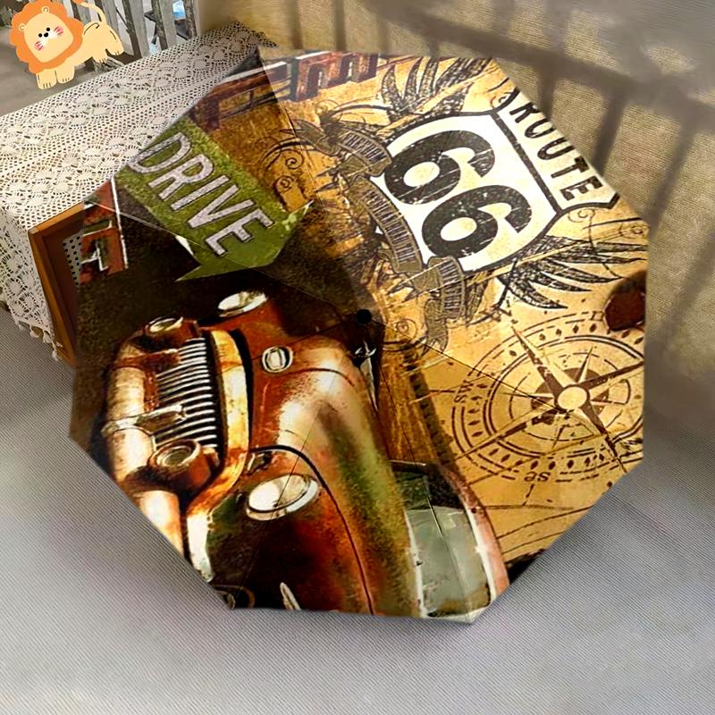 1PC Route 66 Umbrella Portable Folding Umbrella Iron Frame Hole Bone Structure Outdoor Home Umbrella A3