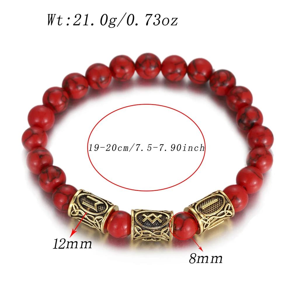 Classic Gold Vikings Runes Bracelet 8Mm Lava Stone Handmade Elastic Jewelry for Women Men