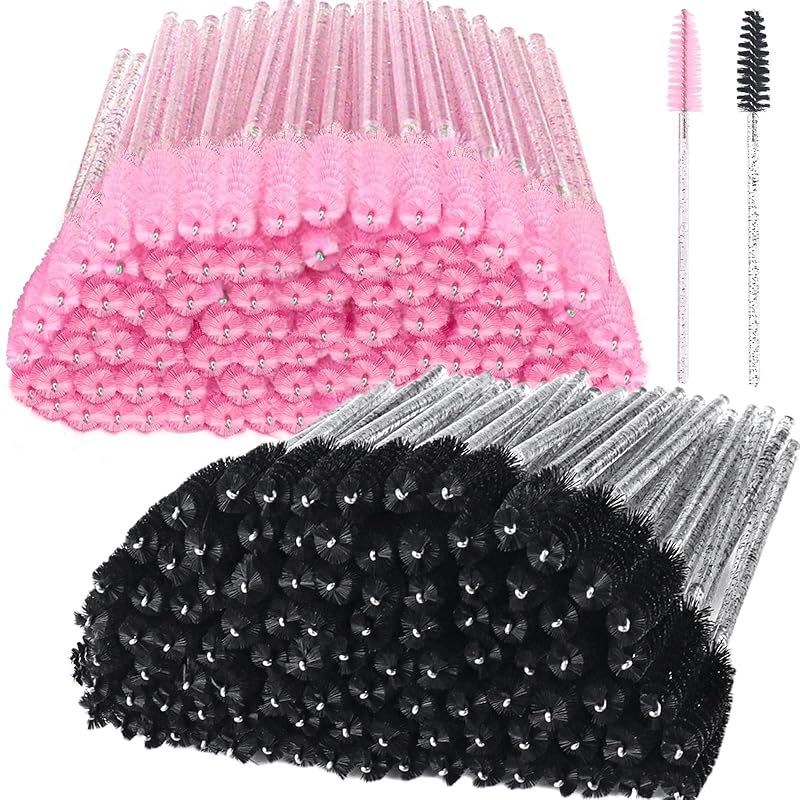 200 Pcs Disposable Mascara Wands,Lash Spoolies Crystal Eyebrow Spoolies Brush Eyelash Applicator Tool Spoolies for Eyebrow,Used for Eyelash Extension Black and Pink