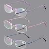 Women Rimless Reading Glasses Anti Blue Light Anti Fatigue Presbyopic Glasses Clear Lens Cut Edge Design