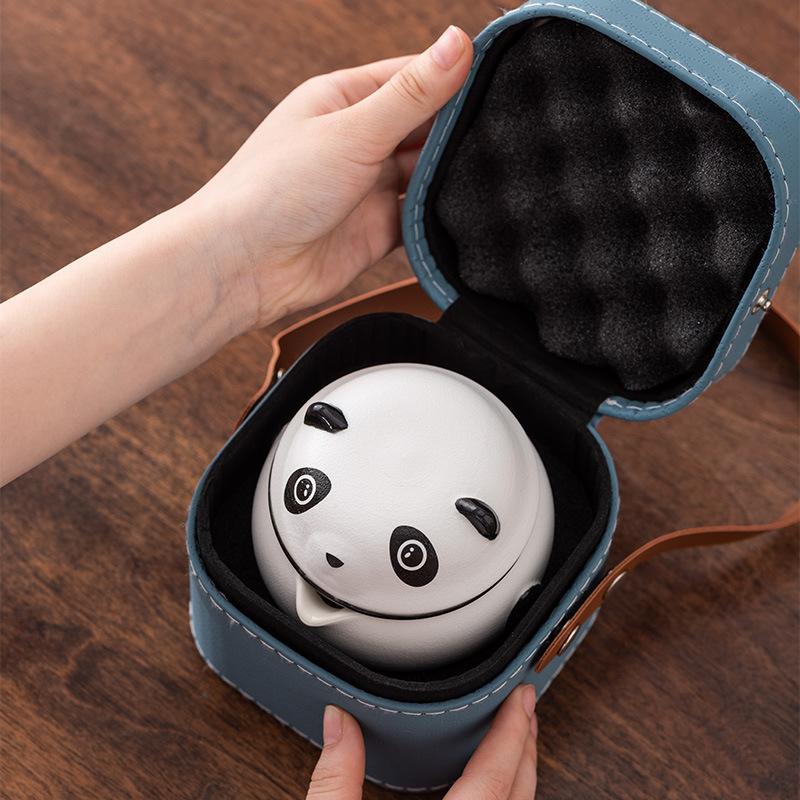 Creative Panda Travel Tea Set Portable Kuaike Ceramic Three Cups Cute Gift Box Company White-collar Business Gifts