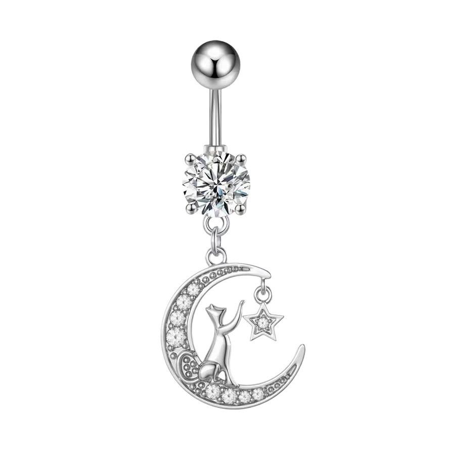 Colored Zircon Spiral Navel Nail Wind Star Moon Navel Ring Pierced Tassel Navel Buckle