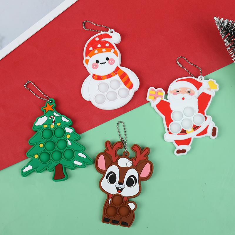 1-5Pcs Christmas Theme Pop Keychain Silicone Bubble Pendant Xmas Tree Ornaments Kids New Year Party Gift Favors Squeeze Keychain