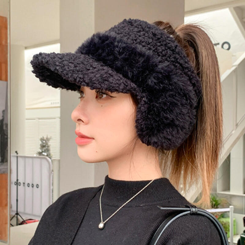Dodi Warm Earmuff Winter Knit Fur Cap Hat black