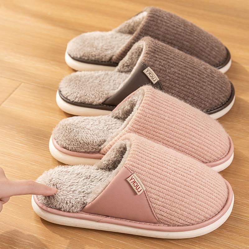 Winter high-end cotton slippers indoor home soft bottom non-slip piled warm large size plush cotton tow