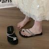 Flat Bottom French Set Toe Small Cool Slippers Women's 2025 New Summer Soft Bottom with Skirt Rhinestones Beautiful Seaside Sandals