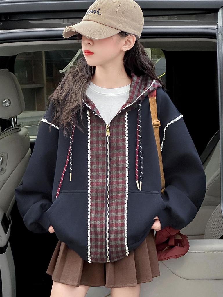 Dziewczęcy kardigan z kapturem w stylu koreańskim na wiosnę i jesień