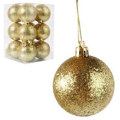 Set of 12 Gold Glitter Christmas Baubles, 6 Cm