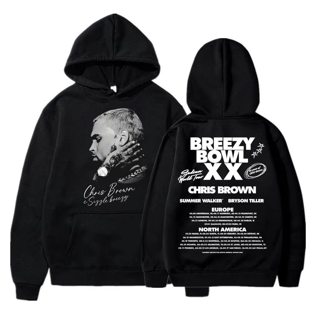 Rapper Chris Brown Breezy Bowl XX Concert Hoodies Hip Hop Fashion Unisex Women Sweatshirt Oversized Casual Long Sleeve Streetwear