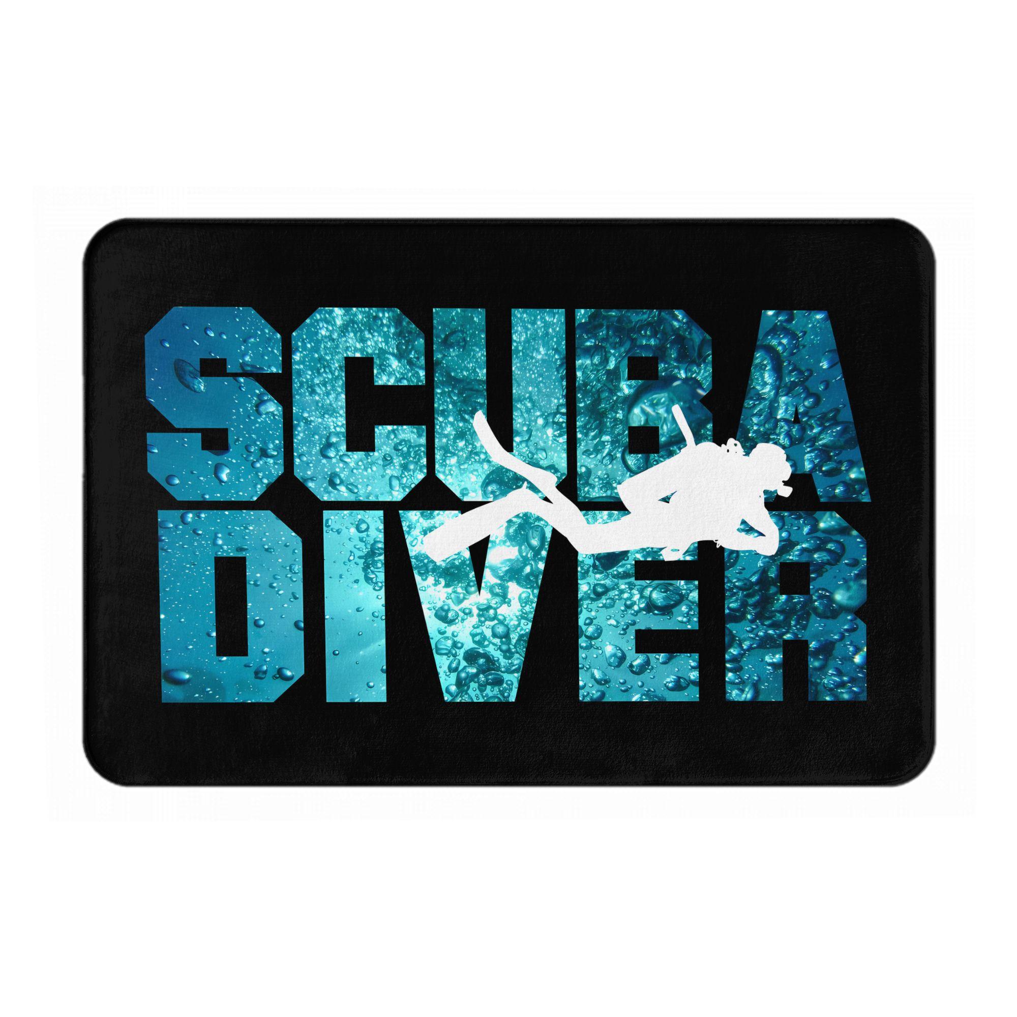 

Scuba Diver Print Doormat Black Blue Water Texture Printed Polyester Machine Washable Cold Water Only 80x50cm 40cm x 60cm